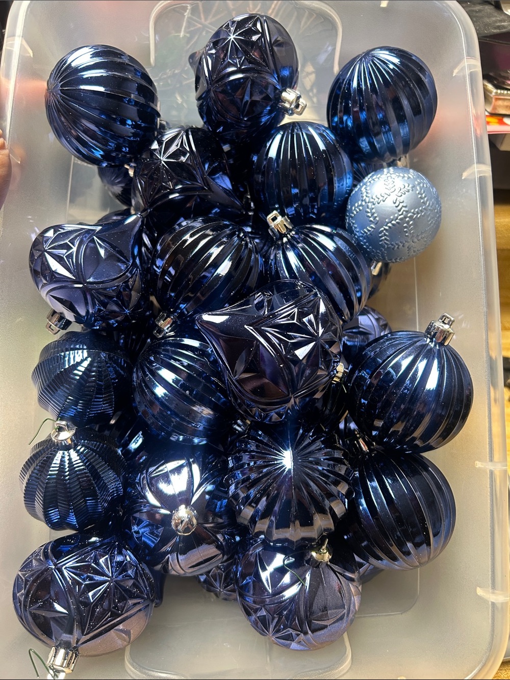 Navy Blue Holiday Ornament Collection - Shiny & Textured Baubles qty:35